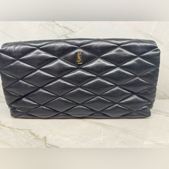 Saint Laurent Sade Puffer Quilted Large Black Leather Clutch - Picture 2 of 11